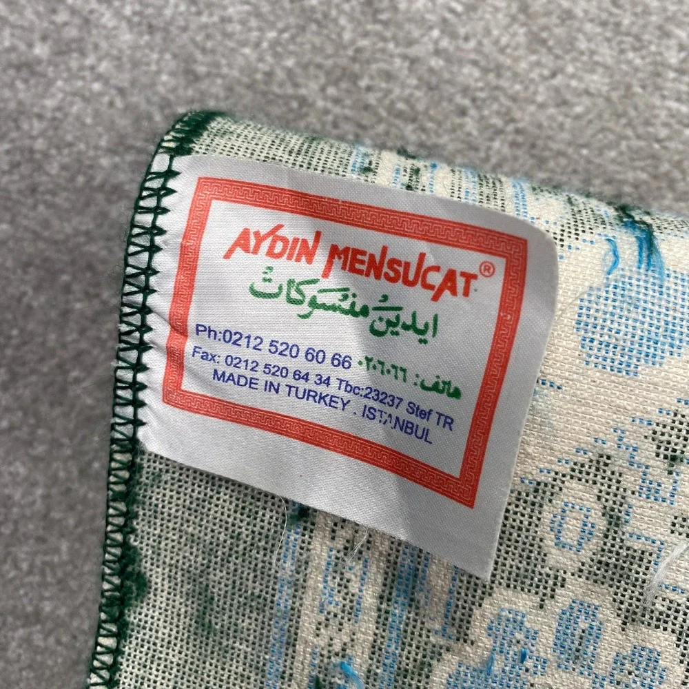 Aydin Mensucat Islamic Prayer Rug 90x32 Green Blue Floral Fringe Made in‎ Turkey